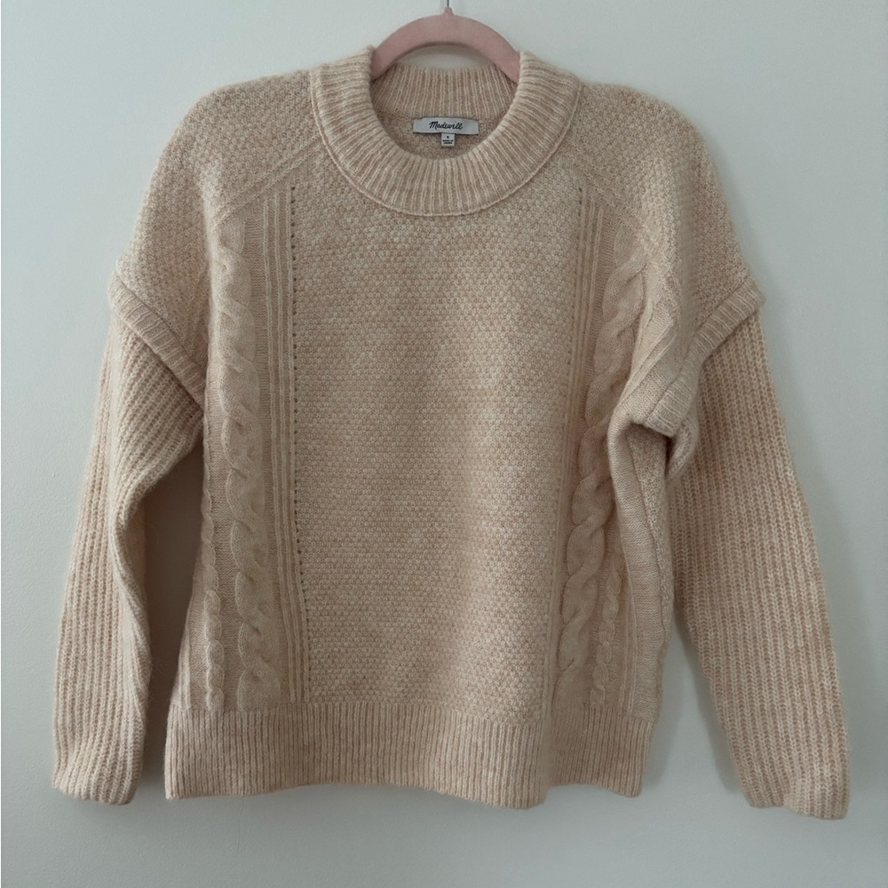 Madewell Alpaca Wool Sweater Crew Neck Blend Small Ribbed Cable Knit Cuff